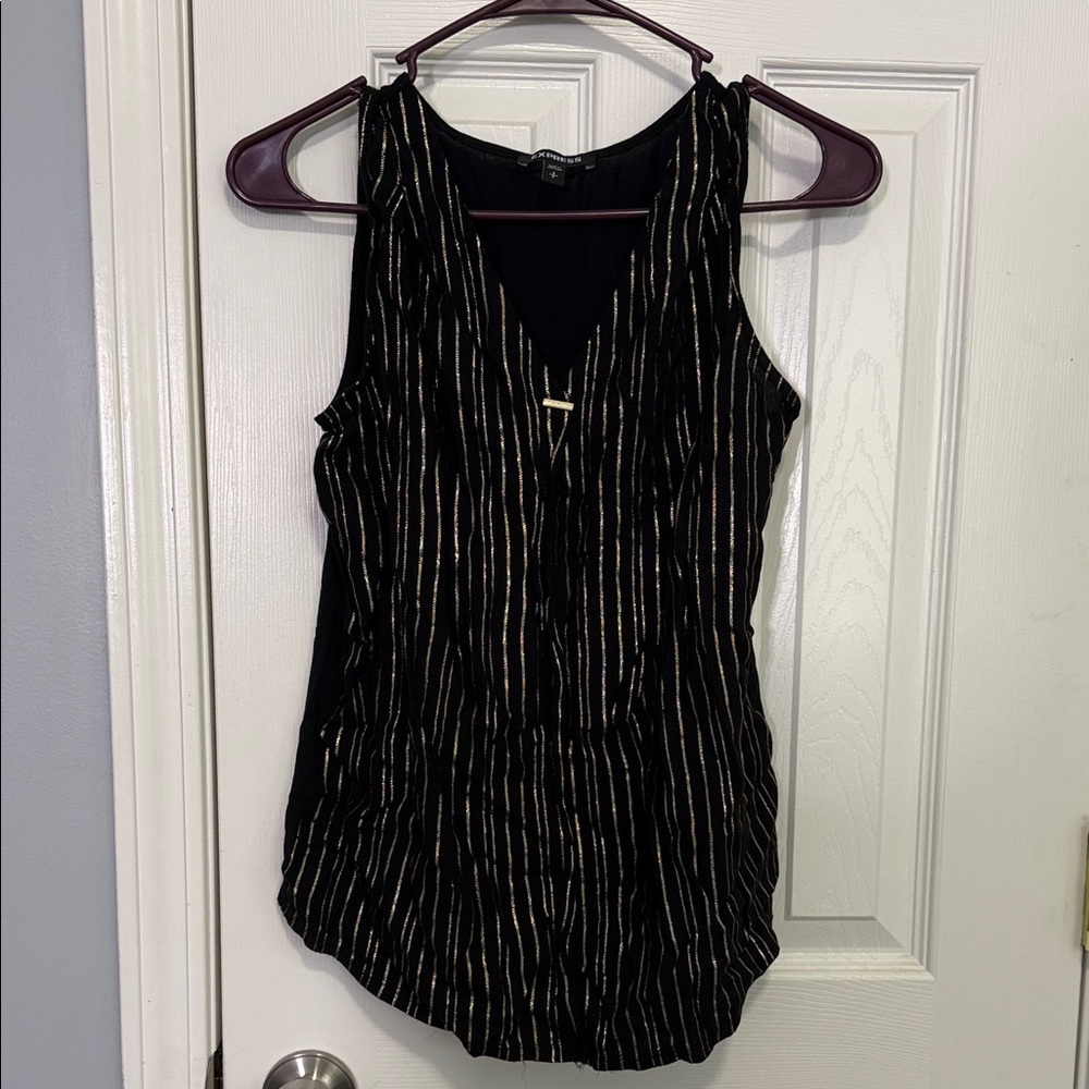 Express Black Tank Top with Gold Stripes
